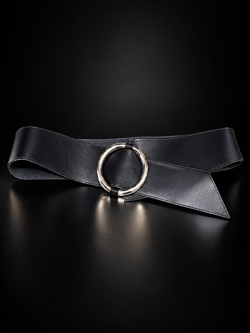 Vintage 80s CIPRIANI 9604 Black Genuine Leather Wide Ring Buckle Belt S/M